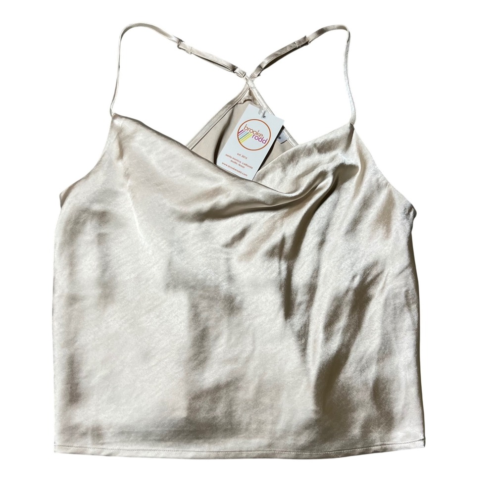 Calista Champagne Satin Cowl Neck Camisole Top FT30703 Cream M